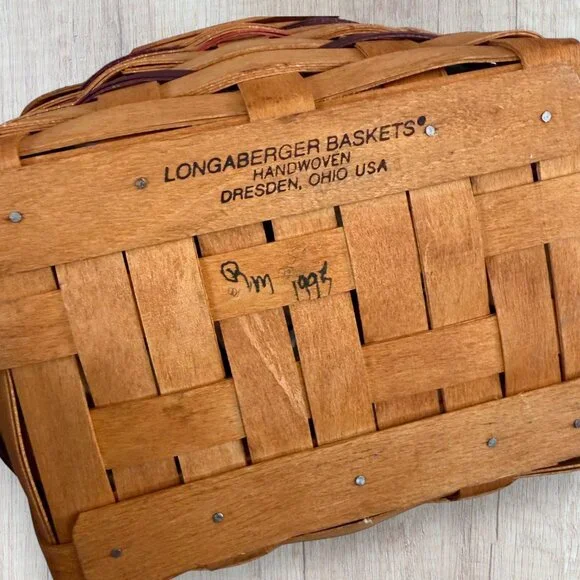 Longaberger 1995 Signed Easter Basket Handwoven Liner Insert Original Paperwork